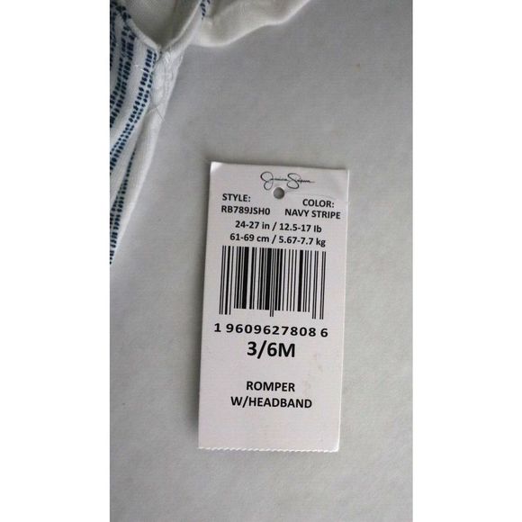 Jessica Simpson RB789JSH0 Baby Girl Sz 3/6 Months Navy Striped Romper w/Headband - Picture 6 of 7